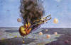 Leutnant Bttner bringt, nur 500 Meter ber dem Feind, eien der wenigen franzsischen Kugel-Fesselballons aus nchster Nhe mittels Signalpistole zur Explosion.
